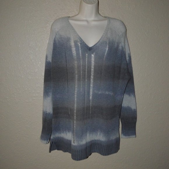 Sz 0 XS/S Raquel Allegra Gray Cashmere Distressed Oversized V-Neck Sweater - Picture 1 of 9